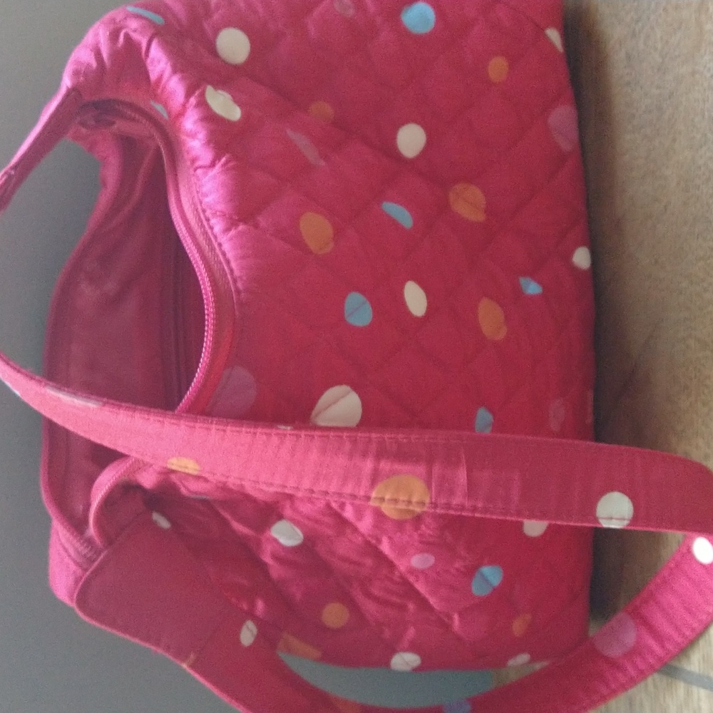 Vera Bradley  Pink Polka Dot Shoulder Bag Purse Quilted Silk Collection Retired